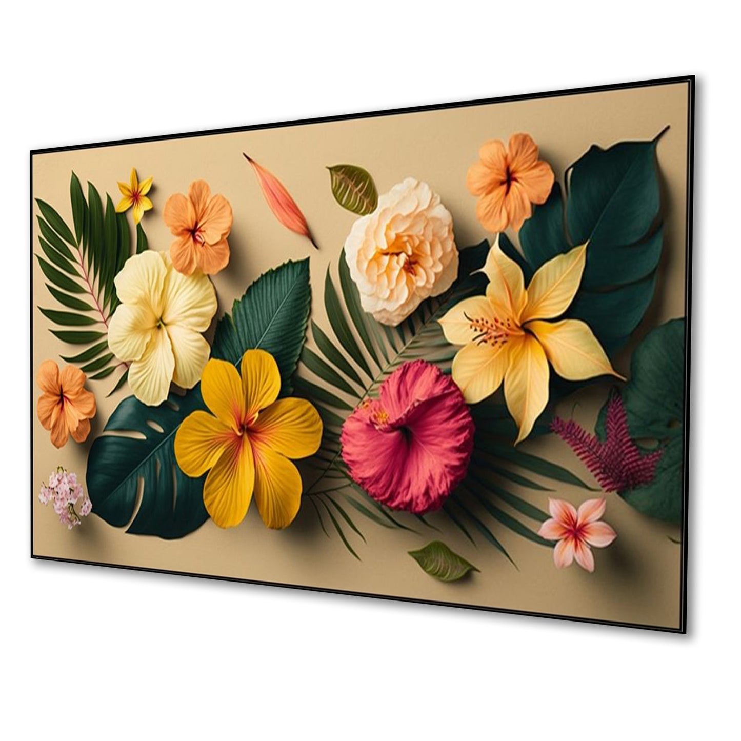 Tranquil Tropical Flowers on Beige Wall Painting