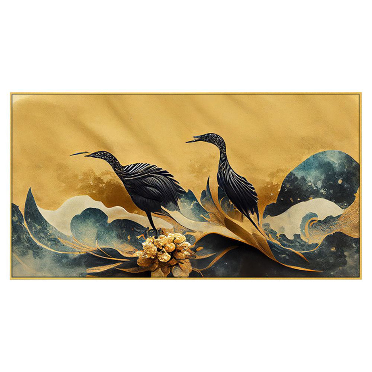 Elegant Birds on Shimmering Gold Wall Painting