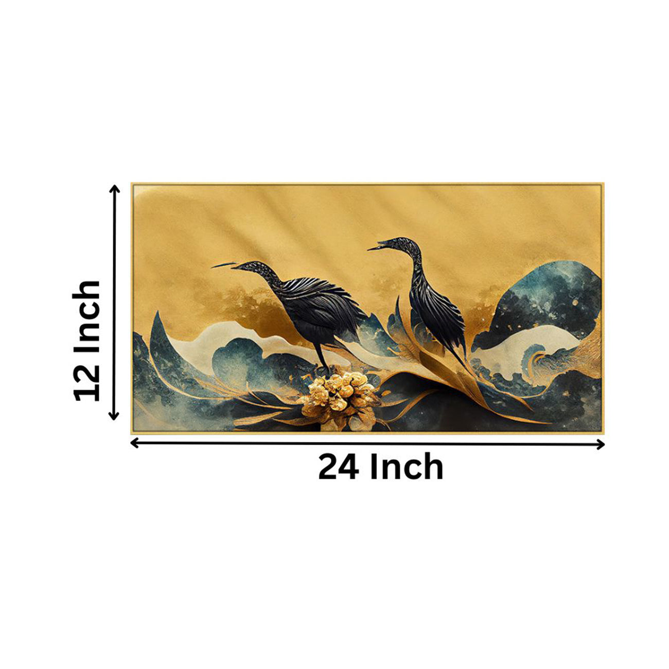 Elegant Birds on Shimmering Gold Wall Painting