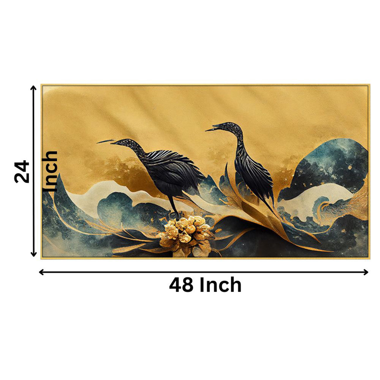 Elegant Birds on Shimmering Gold Wall Painting