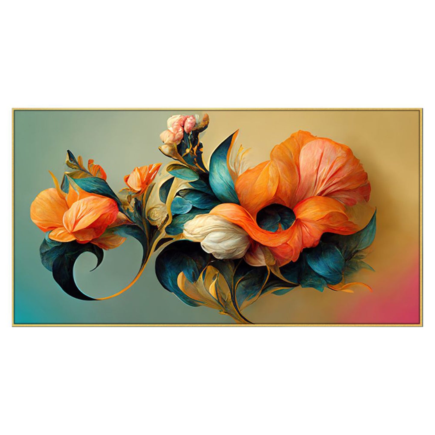 Vibrant Floral Bouquet in Gold Wall Painting