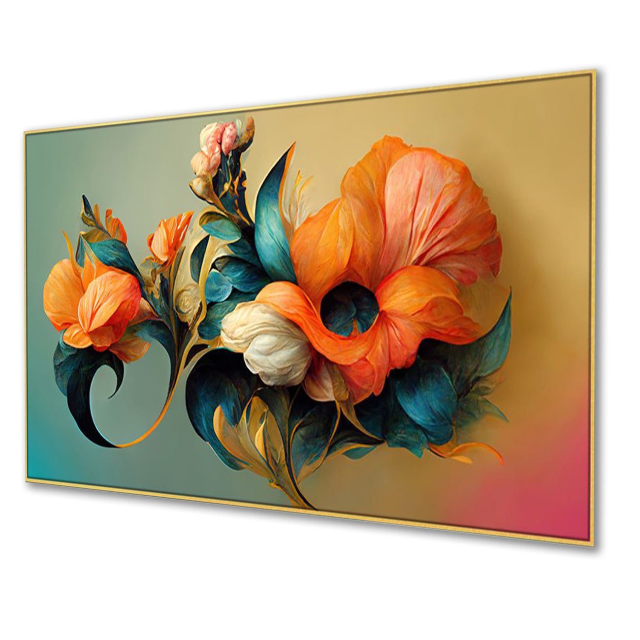 Vibrant Floral Bouquet in Gold Wall Painting