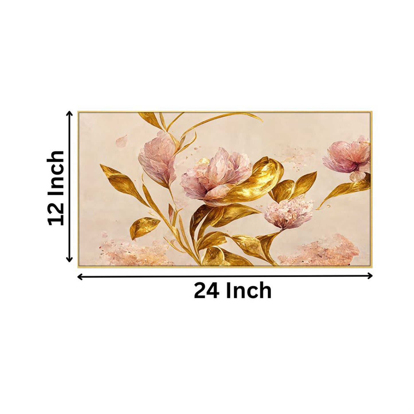 Pink Flowers and Gold Leaves Wall Painting