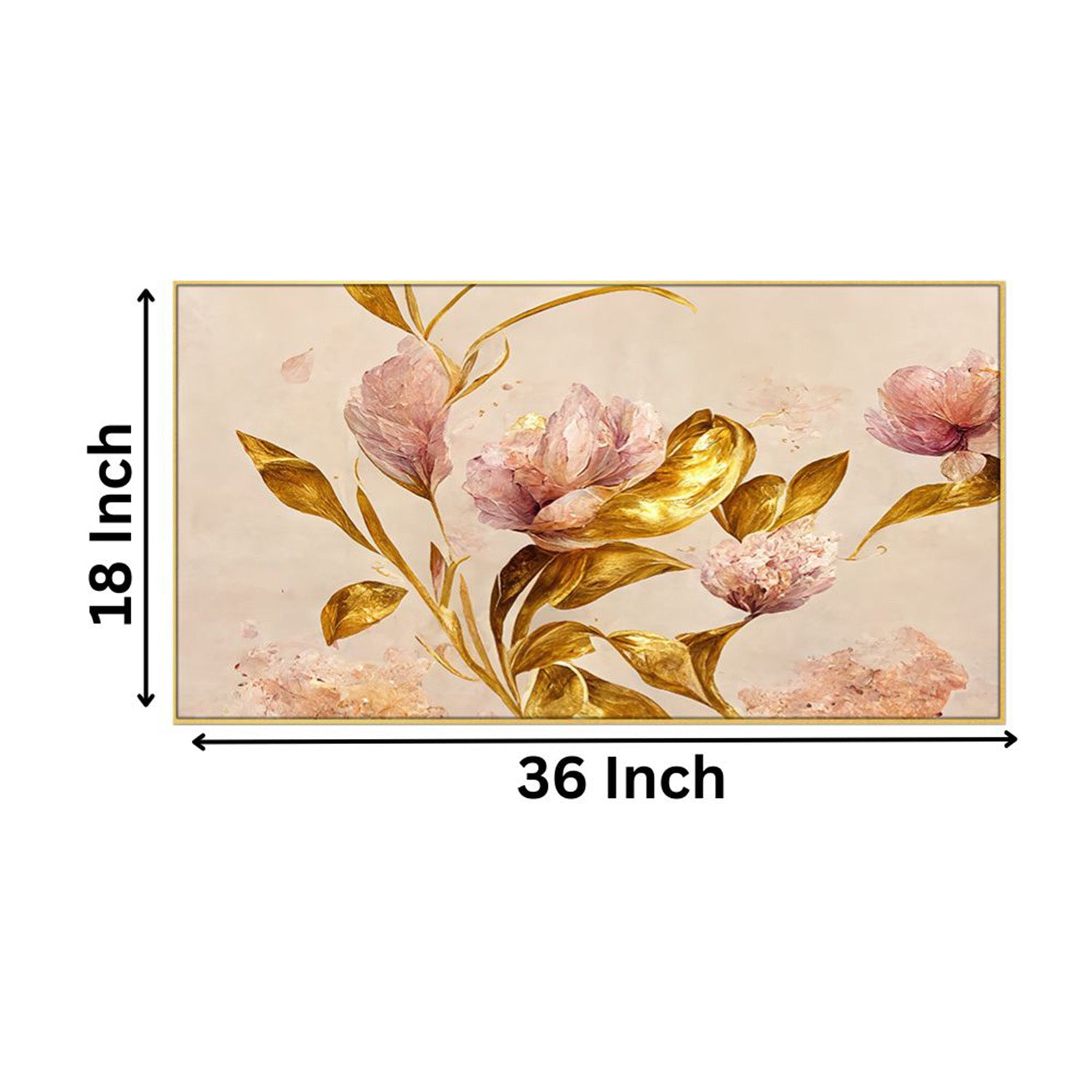 Pink Flowers and Gold Leaves Wall Painting