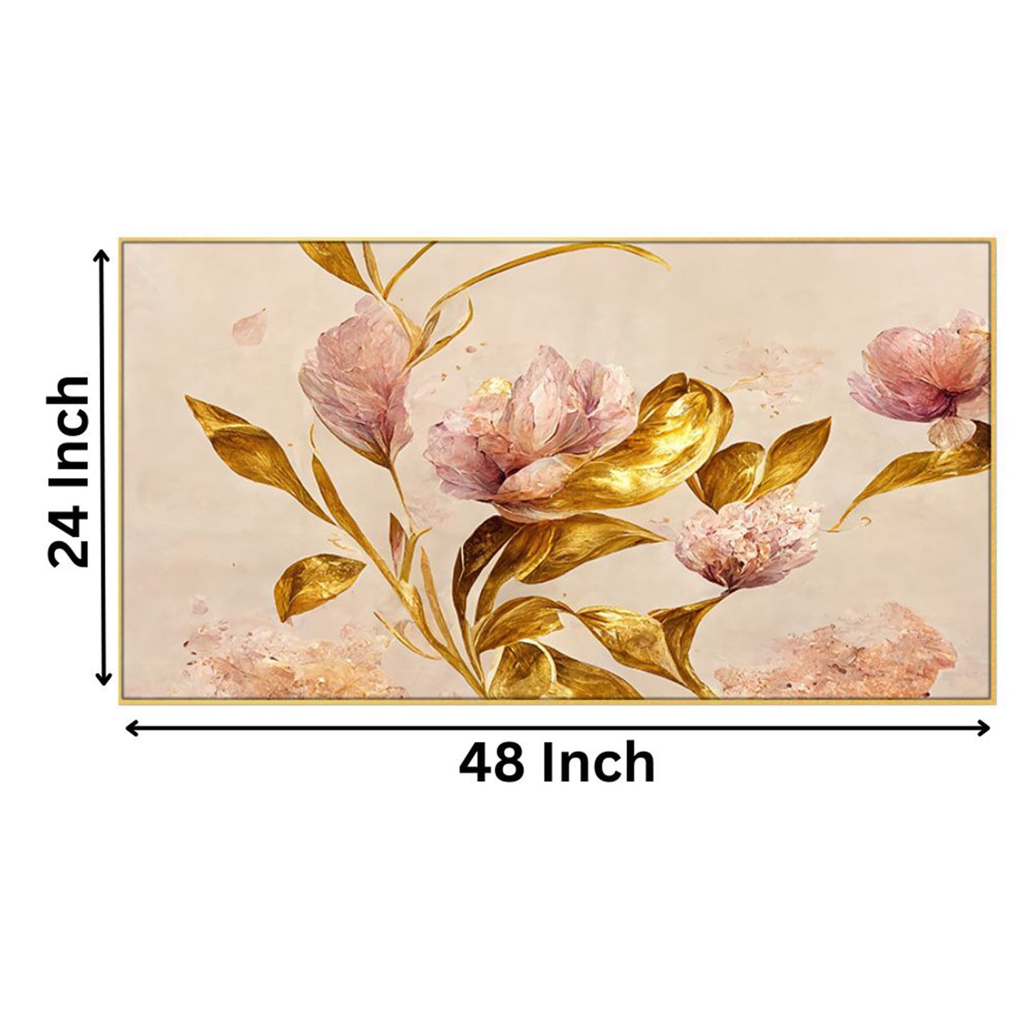 Pink Flowers and Gold Leaves Wall Painting