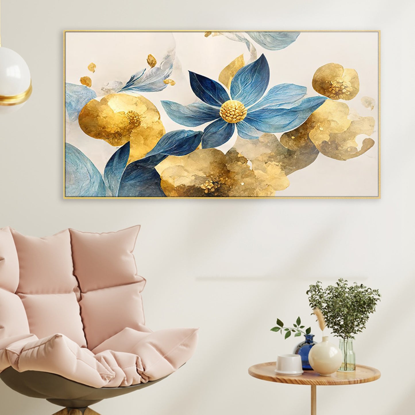 Blue and Gold Floral Elegance Wall Painting