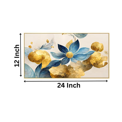 Blue and Gold Floral Elegance Wall Painting