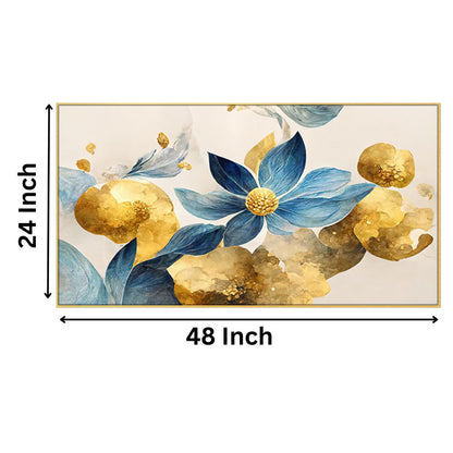 Blue and Gold Floral Elegance Wall Painting