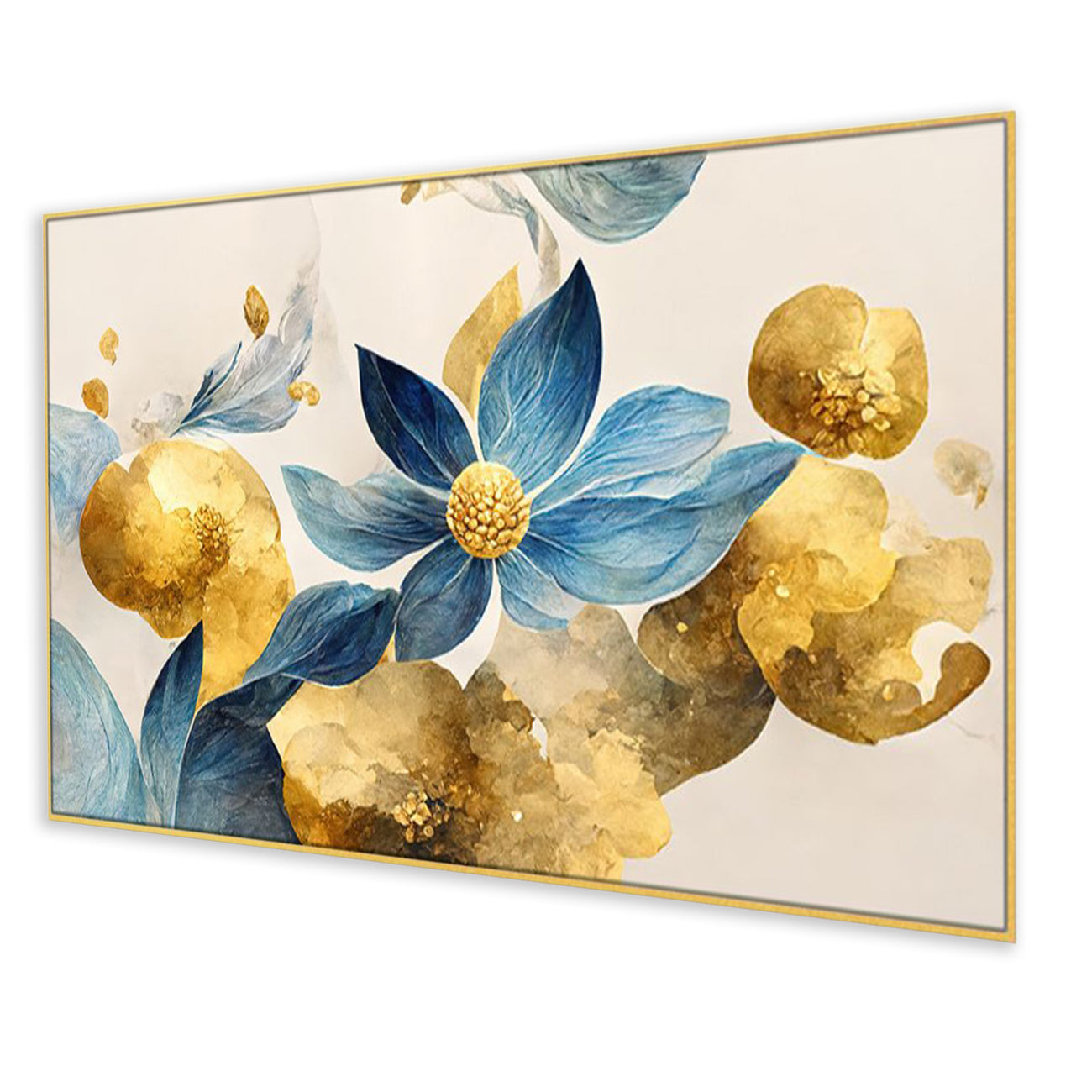 Blue and Gold Floral Elegance Wall Painting