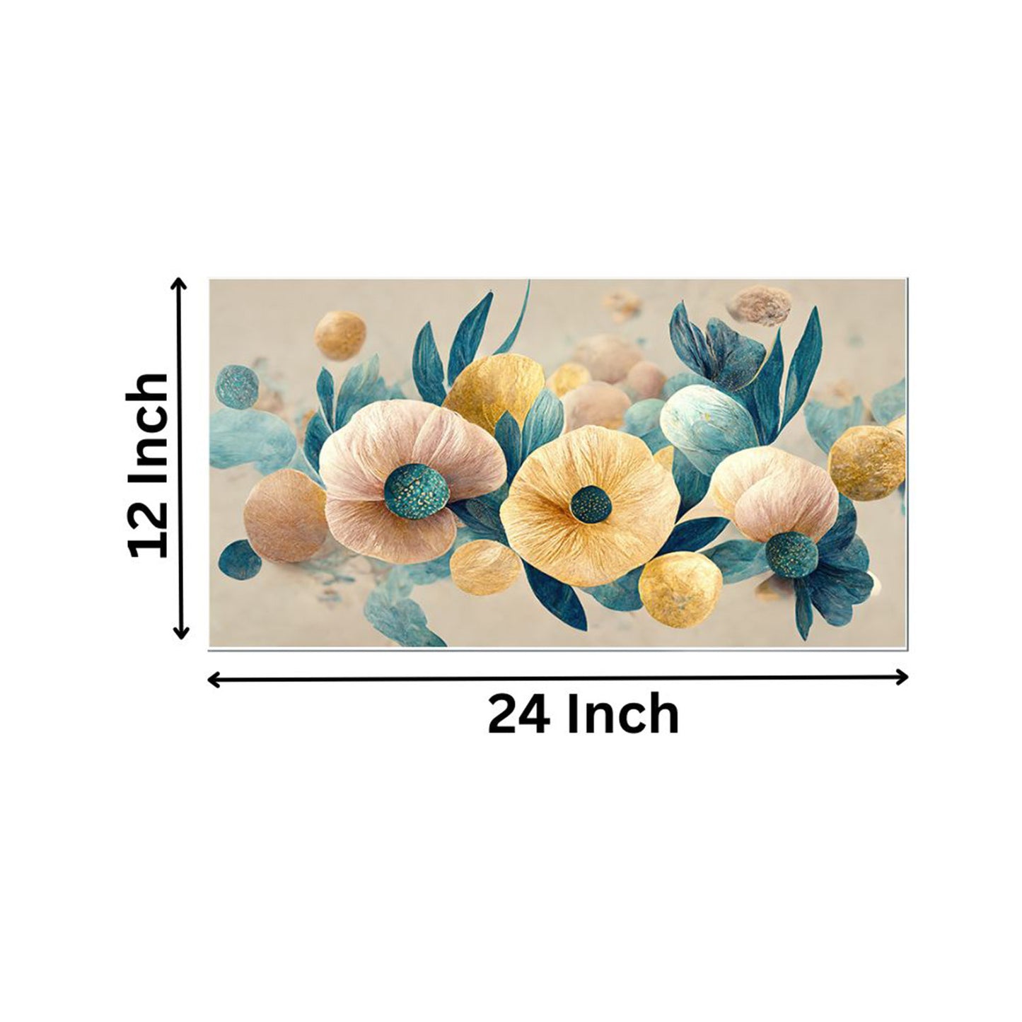Gold and Blue Floral Contrast Wall Painting