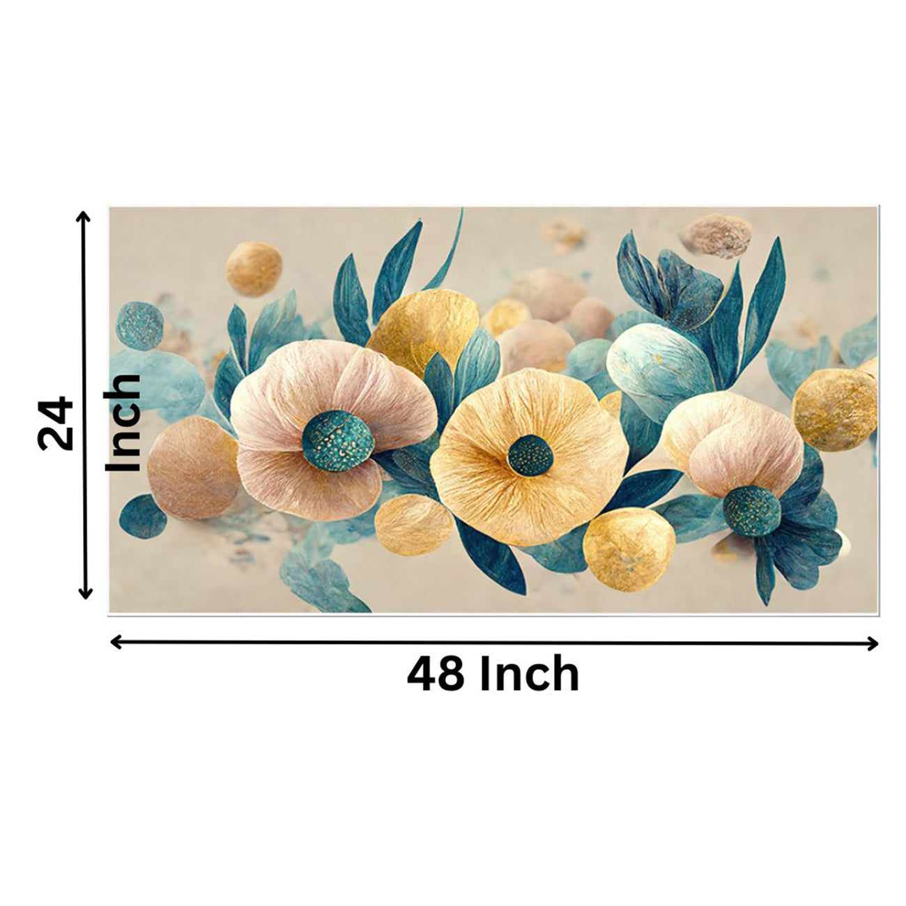 Gold and Blue Floral Contrast Wall Painting