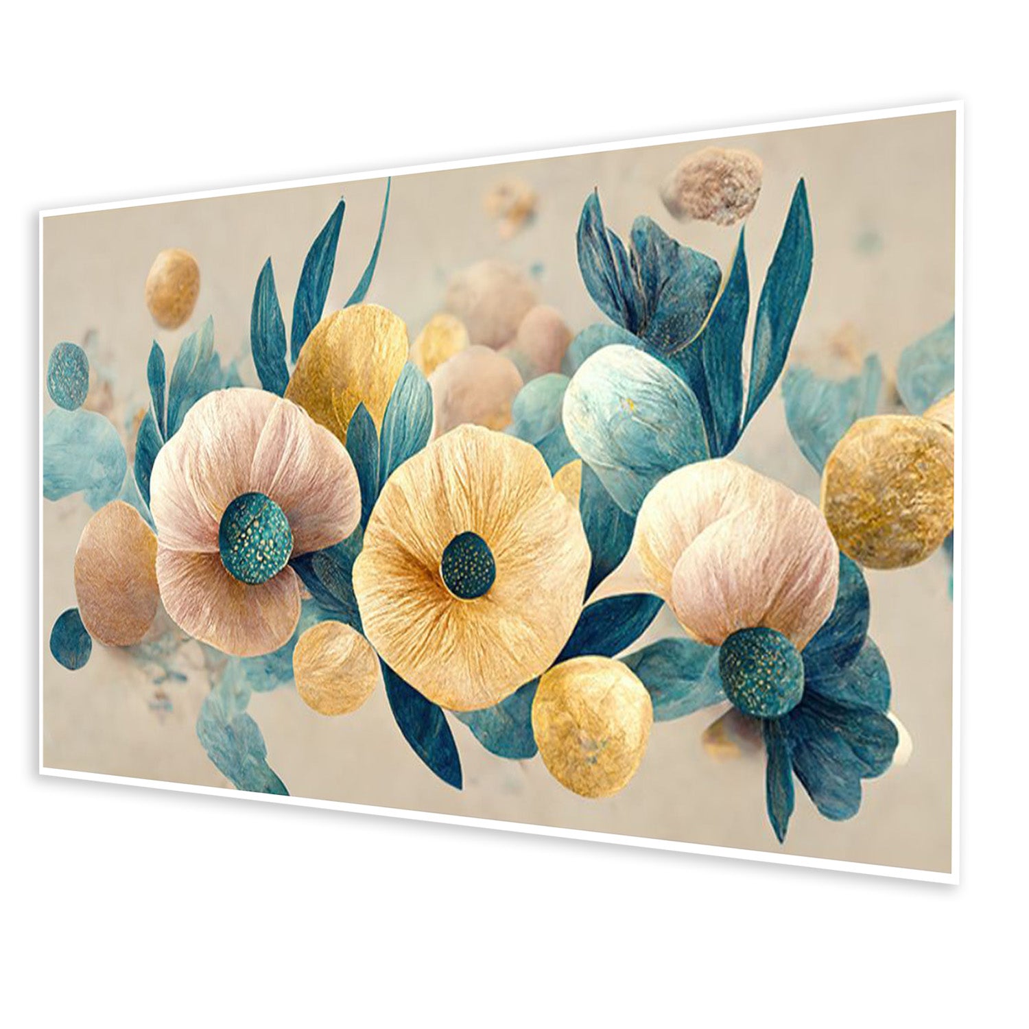 Gold and Blue Floral Contrast Wall Painting