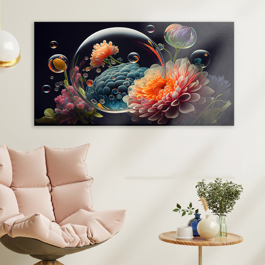 Whimsical Floral and Bubble Delight Wall Painting