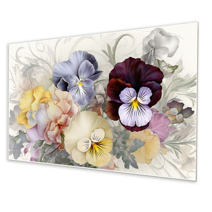 Vibrant Pansies on White Canvas Wall Painting
