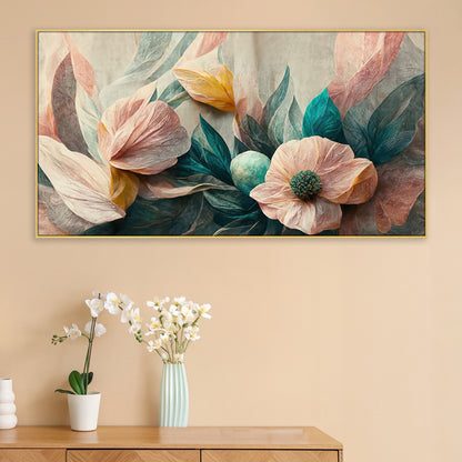 Vibrant Flowers and Lush Leaves Wall Painting