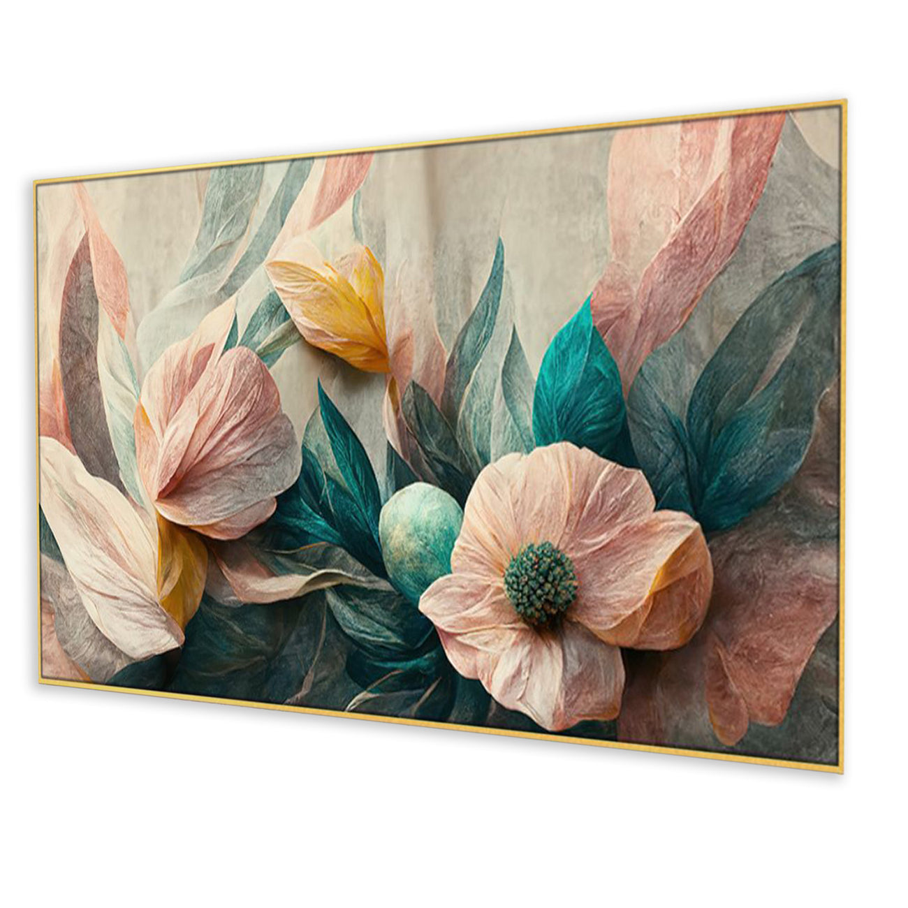 Vibrant Flowers and Lush Leaves Wall Painting