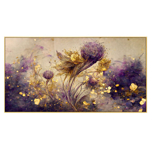 Purple Flowers and Gold Elegance Wall Painting