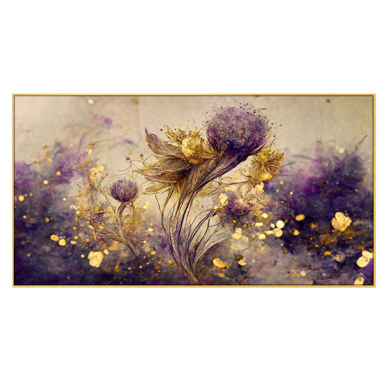 Purple Flowers and Gold Elegance Wall Painting