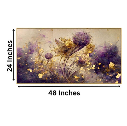 Purple Flowers and Gold Elegance Wall Painting