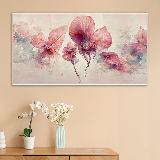 Pink Flowers on White Canvas Wall Painting