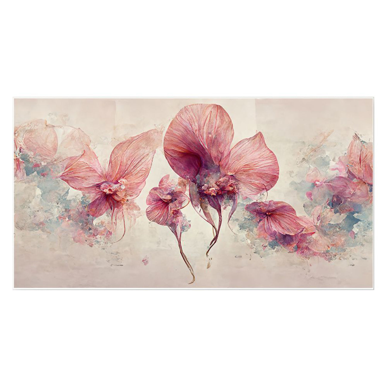 Pink Flowers on White Canvas Wall Painting