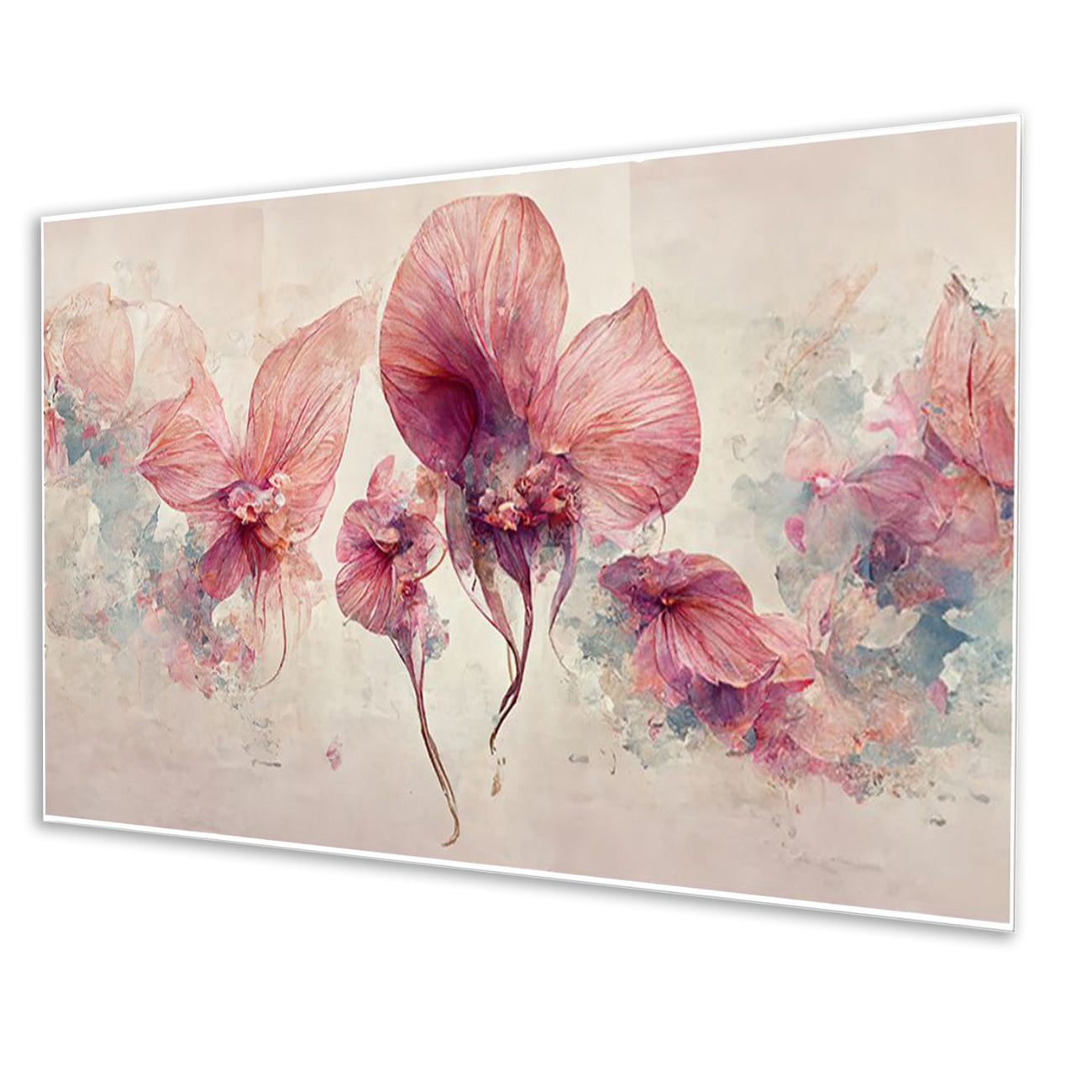 Pink Flowers on White Canvas Wall Painting