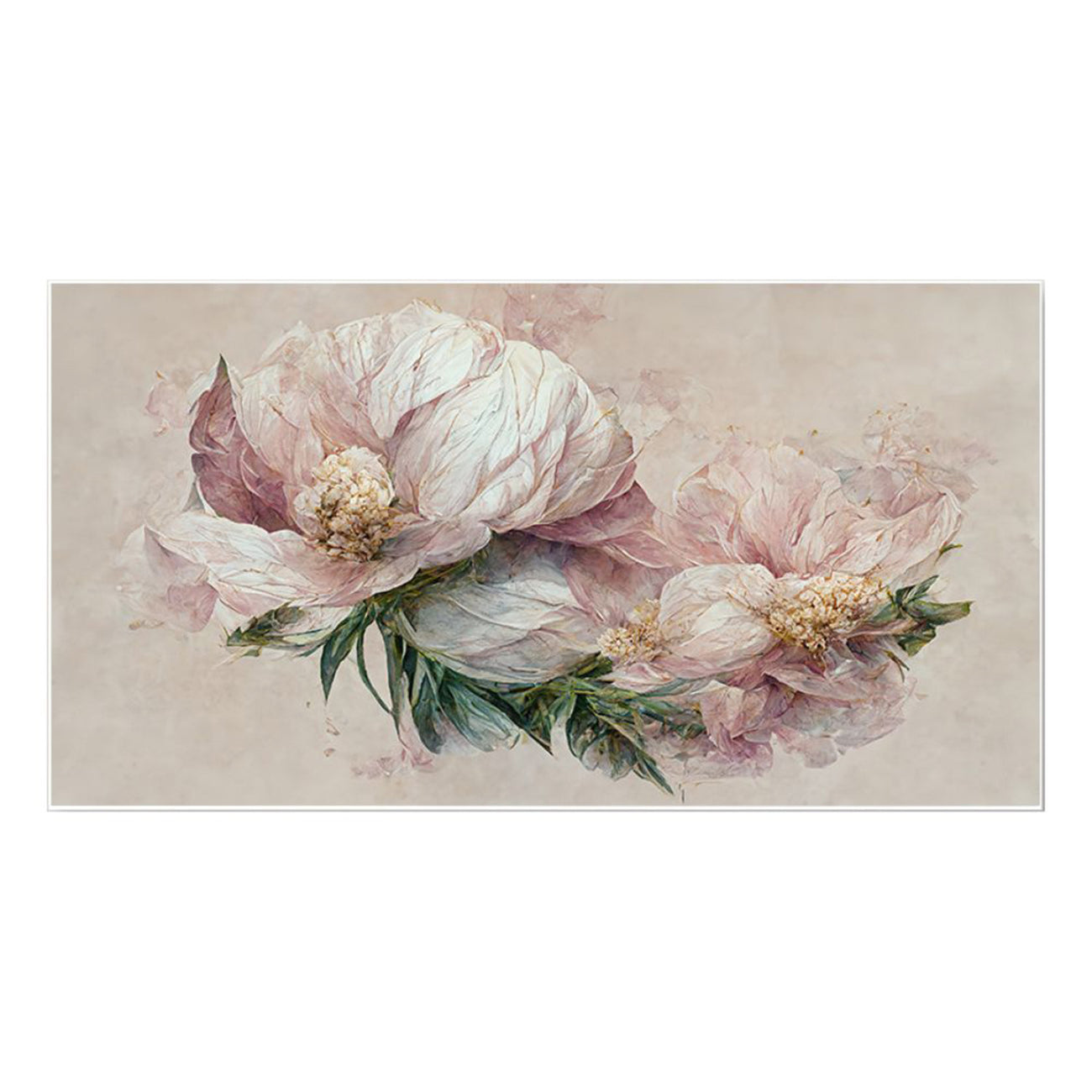 Graceful Pink Peonies on Beige Wall Painting