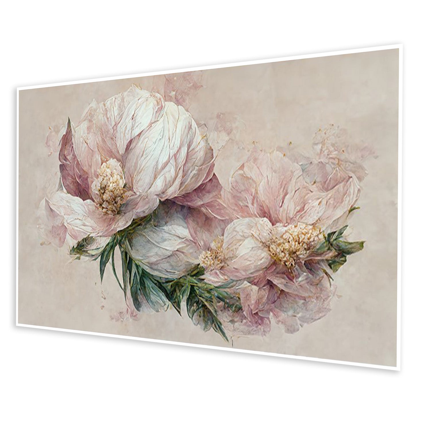 Graceful Pink Peonies on Beige Wall Painting