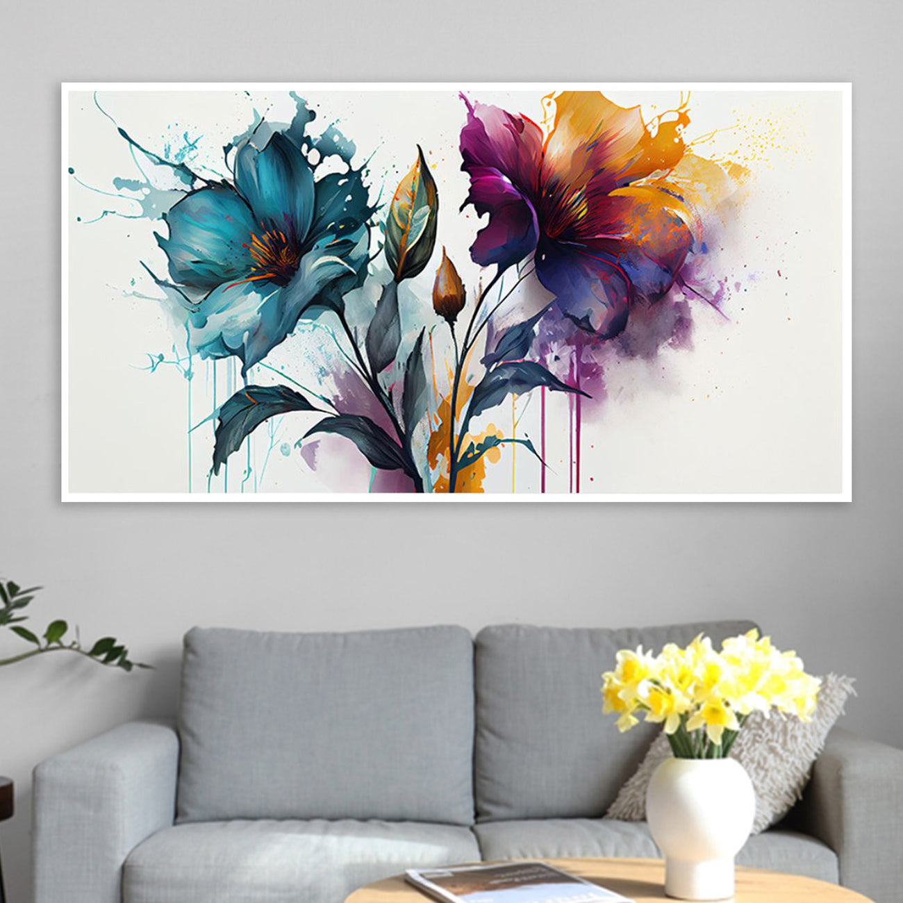 Dynamic Floral Splashes: Vibrant Art Wall Painting