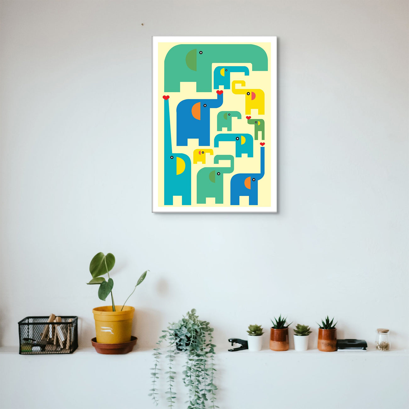 Playful Elephant Herd Print Canvas Wall Painting