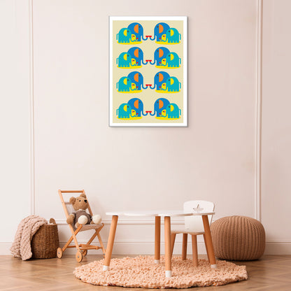 Colorful Elephant Herd Print Canvas Wall Painting