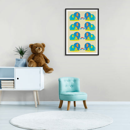 Colorful Elephant Herd Print Canvas Wall Painting