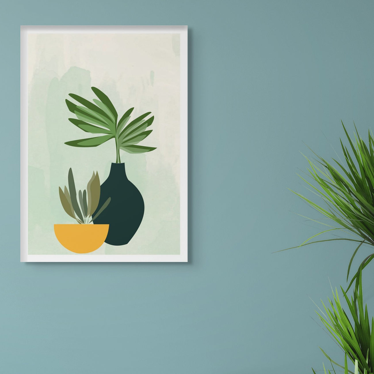 Serene Green Plant Bowl Art Canvas Wall Painting