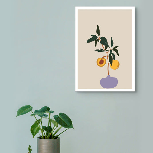 Vibrant Peach and Lush Plant Canvas Wall Painting