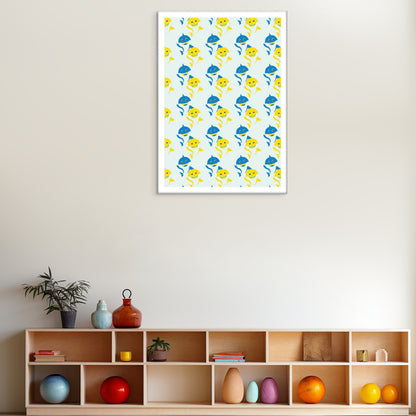 Blue and Yellow Fish Pattern Canvas Wall Painting