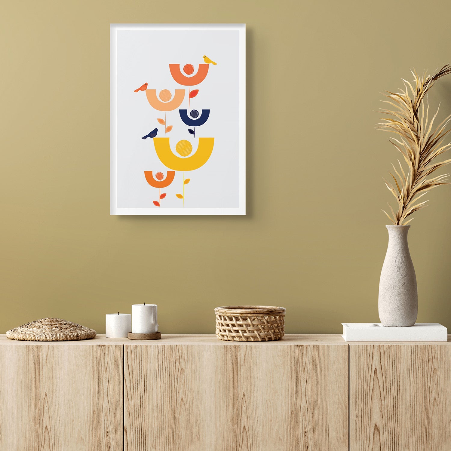 Colorful Birds Abstract Canvas Print