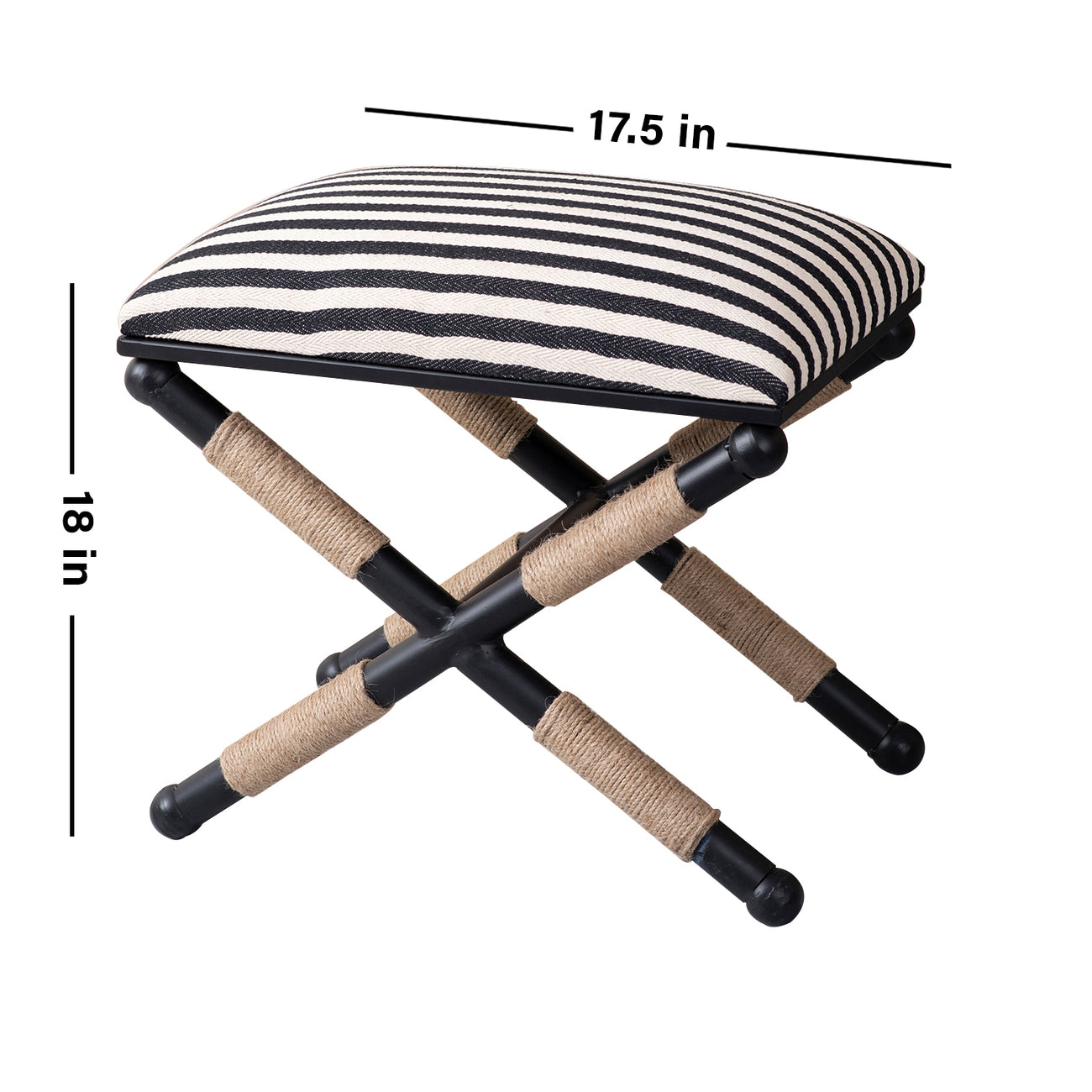 Zebra Fabric Jute Metallic Stool in Black & White Color