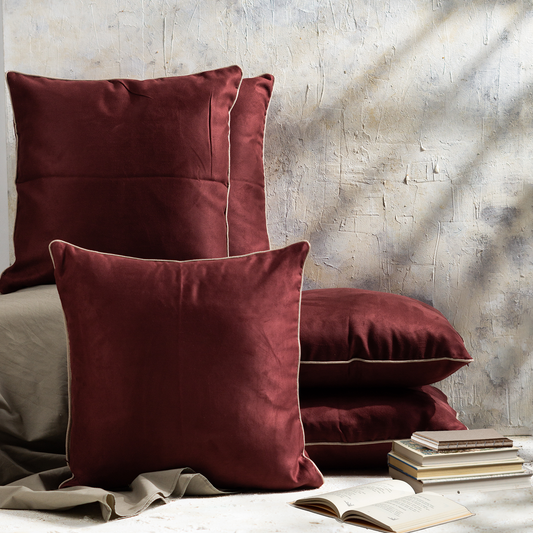 Burgundy Suede Plain Cushion Covers 16 X 16 Inches Set of 5