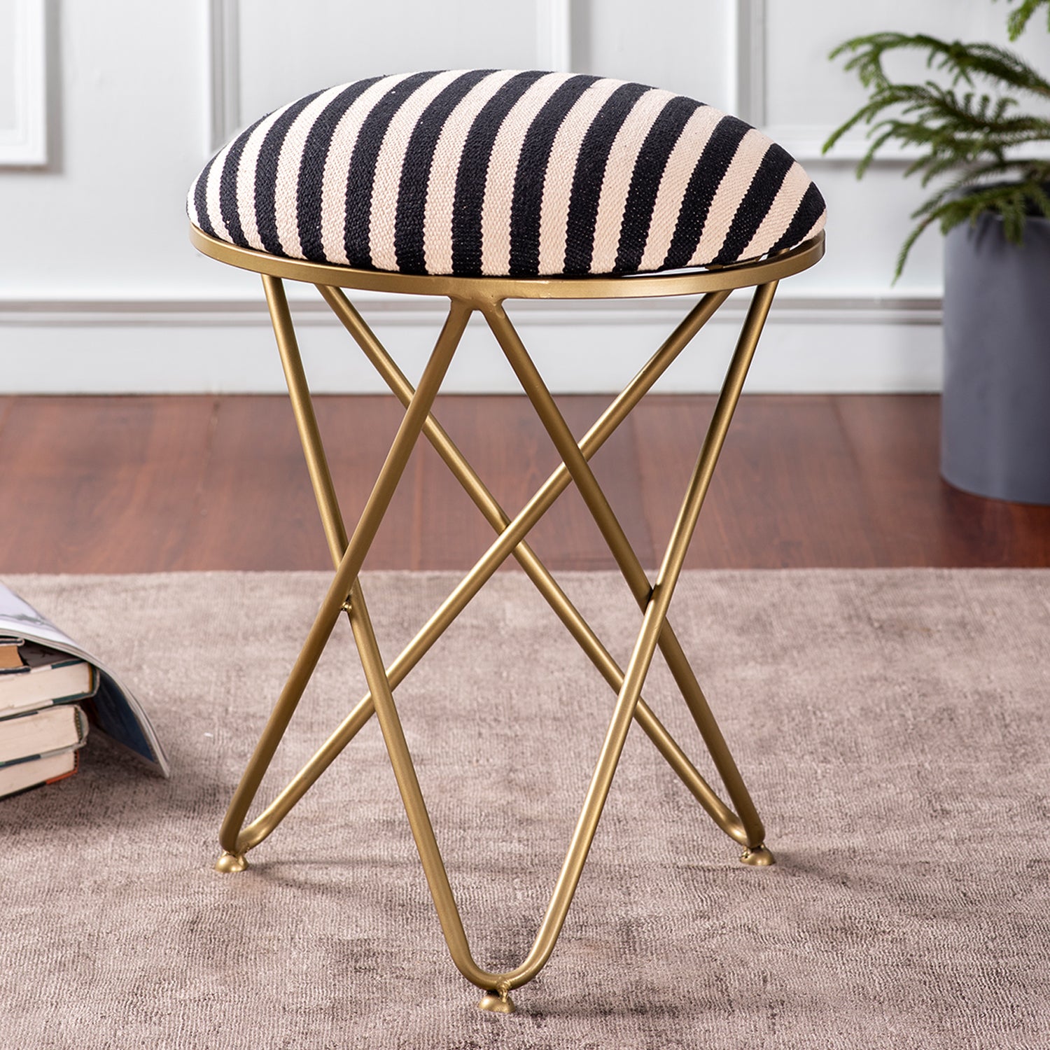 metallic cross leg ottoman for living room