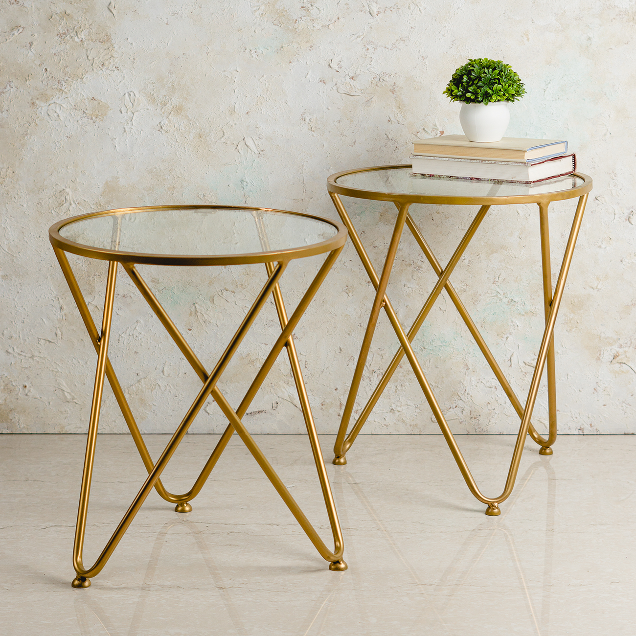 Cross Leg Side Table for Living Room Set of 2