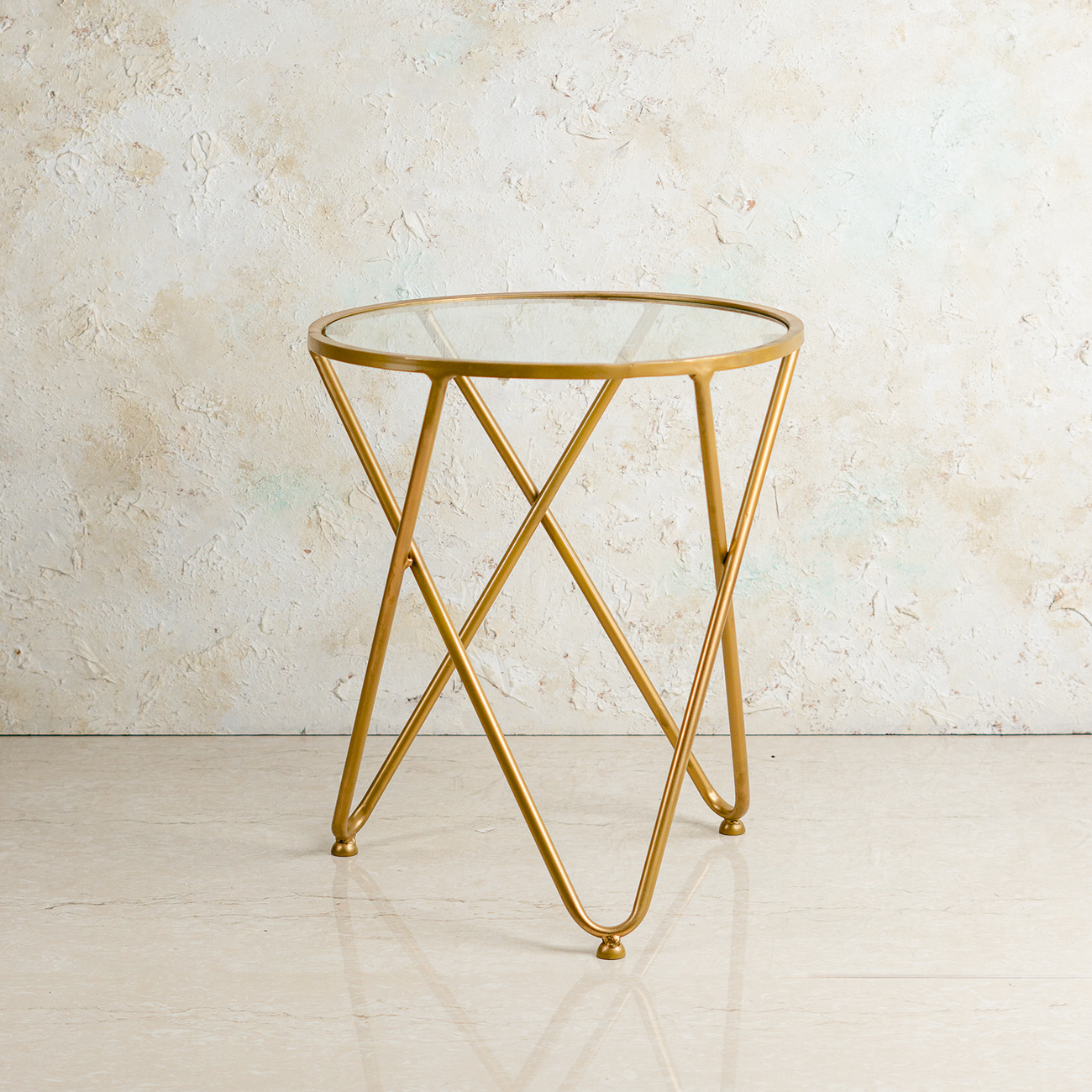 Cross Leg Glass Corner Table 